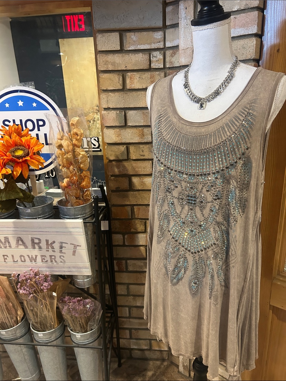 Vocal Taupe Beaded Sleeveless Tunic